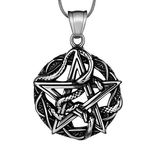 Pentagramm Wicca Anhänger Halskette - Herren Schlange Stern Satanic Amulett Glücksbringer Anhänger 316L Edelstahl Traditionelles Siegel von Solomon Schmuck für Männer Jungen SP0054G Pentagramm Wicca Anhänger Halskette - Herren Schlange Stern Satanic Amulett Glücksbringer Anhänger 316L Edelstahl Traditionelles Siegel von Solomon Schmuck für Männer Jungen SP0054G von Hipunk