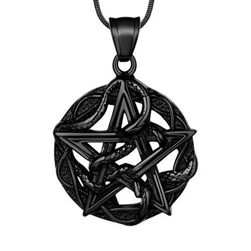 Pentagramm Wicca Anhänger Halskette - Herren Schlange Stern Satanic Amulett Glücksbringer Anhänger 316L Edelstahl Traditionelles Siegel von Solomon Schmuck für Männer schwarz Metall plattiert SP0054B Pentagramm Wicca Anhänger Halskette - Herren Schlange Stern Satanic Amulett Glücksbringer Anhänger 316L Edelstahl Traditionelles Siegel von Solomon Schmuck für Männer schwarz Metall plattiert SP0054B von Hipunk