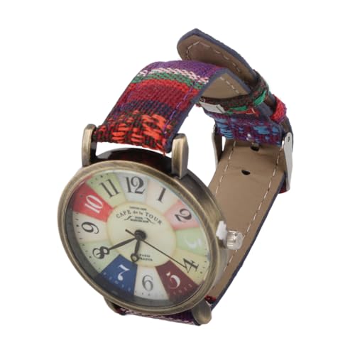 Hippie-Uhr, mehrfarbig, Bohemian-Stil, Messing, PU-Leder, Knopfbatterie, Damenuhr für Geburtstagsparty, Geschenk, blau, Armband von Hiraith