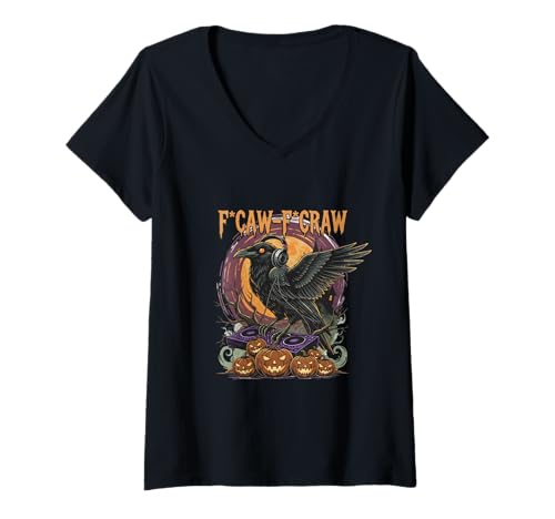 Damen Halloween-DJ F-CAW-F Synchronmusik-Craw festlich T-Shirt mit V-Ausschnitt Damen Halloween-DJ F-CAW-F Synchronmusik-Craw festlich T-Shirt mit V-Ausschnitt von Hiral Goswami