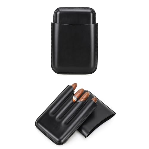 Hiram Cigar Reiseetui für Männer Echtes Leder Cigar Humidor Portable Multifunktional Cigar Box Pouch mit Handschlaufe, 5030-schwarz, For 4 Cigars von Hiram