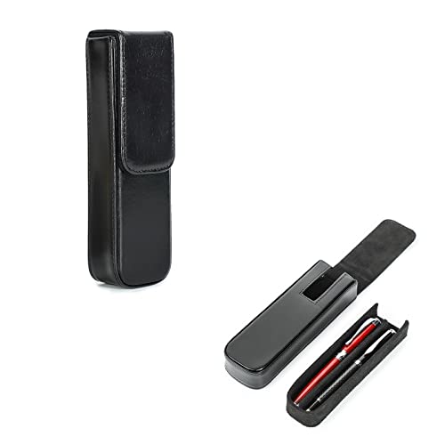 Hiram Füllfederhalter-Aufbewahrungsbox aus pflanzlich gegerbtem Leder mit verstecktem Magnetverschluss, Schwarz , For 2 Pens, Taschen-Organizer von Hiram