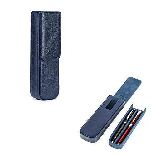 Hiram Federmäppchen, pflanzlich gegerbtes Leder, Aufbewahrungsbox für Füllfederhalter mit verstecktem Magnetverschluss, blau, For 2 Pens, Modern von Hiram
