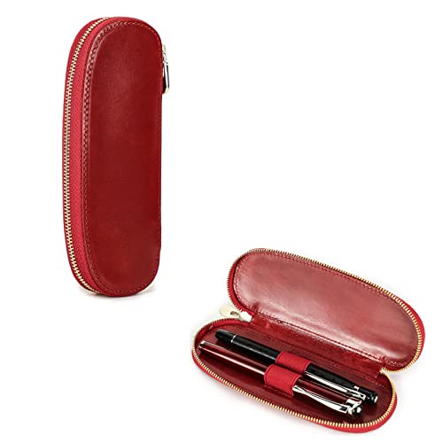 Hiram Füllfederhalter-Aufbewahrungsbox aus pflanzlich gegerbtem Leder mit verstecktem Magnetverschluss, rot, Fit 2 Pens, Taschen-Organizer von Hiram