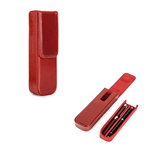 Hiram Füllfederhalter-Aufbewahrungsbox aus pflanzlich gegerbtem Leder mit verstecktem Magnetverschluss, rot, For 2 Pens, Taschen-Organizer von Hiram