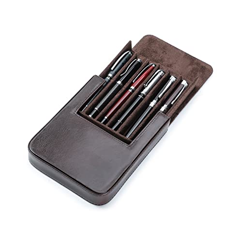 Hiram Leder-Füllfederhalter-Etui für 6 Stifte, Tragbare Leder-Stift-Aufbewahrungsbox mit Verstecktem Magnetischem Schnappverschluss-Design (Kaffee) von Hiram