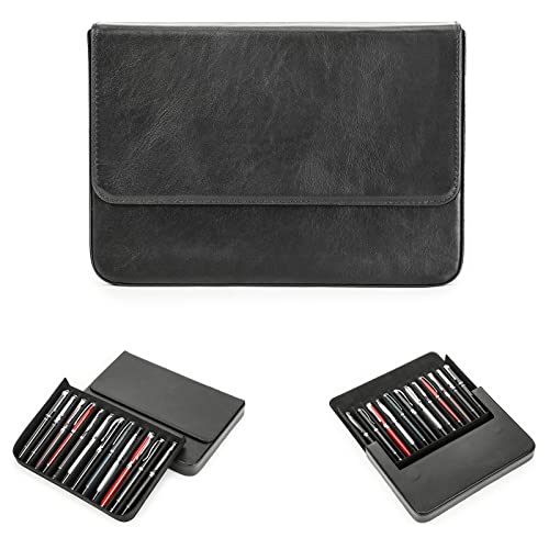 Hiram Leder-Füllfederhalter-Etui für 12 Stifte, Leder-Stift-Aufbewahrungsbox mit Verstecktem Magnetischem Schnappverschluss-Design (Schwarz) von Hiram