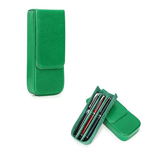 Hiram Leder-Füllhalteretui, Leder-Füllhalterbox für 3 Stifte mit Verstecktem Magnetischem Schnappverschluss (Grün) von Hiram