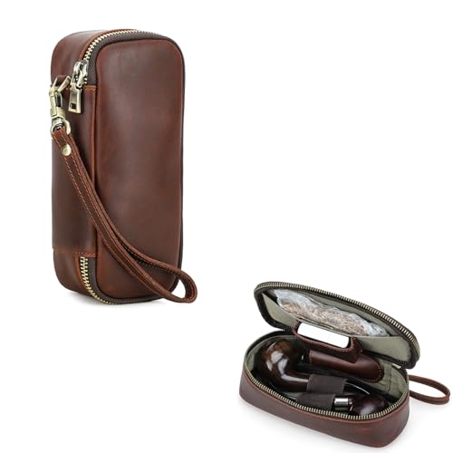 Hiram Zigarrenetui, echtes Leder, Zigarren-Humidor, tragbar, multifunktional, Zigarren-Reisebox, Tabakpfeife, Aufbewahrungstasche für Männer, 5020-Kaffee, For 2 Pipes, Vintage-Stil von Hiram