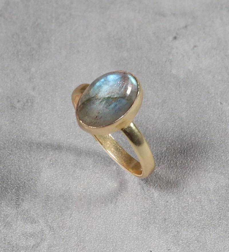 Großer Ovaler Labradorit Messing Ring, Golden, Handgemacht, Recycelt Großer Ovaler Labradorit Messing Ring, Golden, Handgemacht, Recycelt von HiranShop