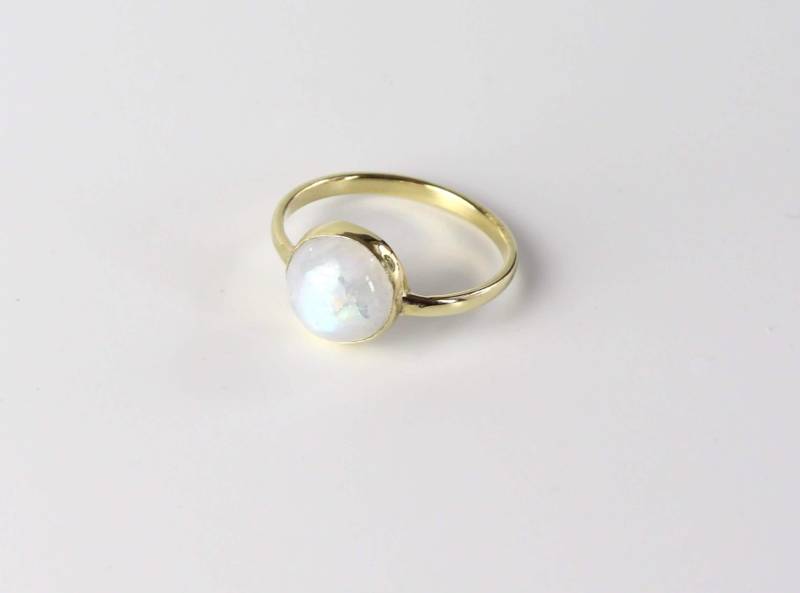Mondstein Gold Tombak Messing Ring, Handgemacht Mondstein Gold Tombak Messing Ring, Handgemacht von HiranShop
