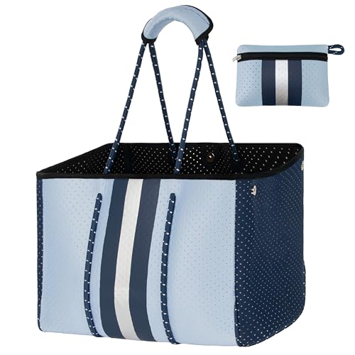 Hirooms Neoprentasche, groß, Mehrzweck-Strandtasche, Neopren-Tragetasche, stilvolle Umhängetasche für Fitnessstudio, Damen, Schultertasche mit kleiner Geldbörse, Blau (Azure Blue), Large von Hirooms