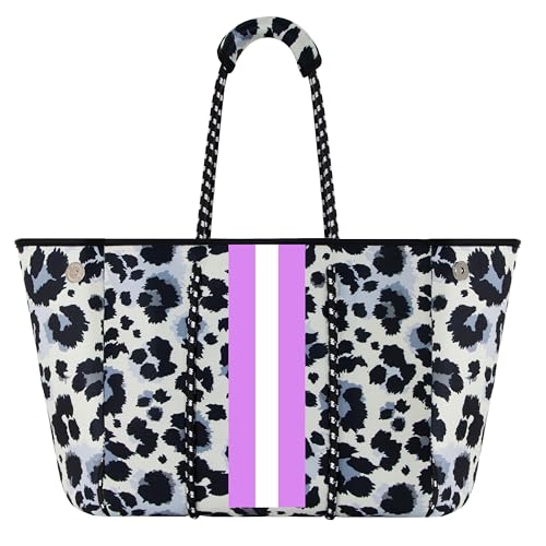 Hirooms Neoprentasche, groß, Mehrzweck-Strandtasche, Neopren-Tragetasche, stilvolle Umhängetasche für Fitnessstudio, Damen, Schultertasche mit kleiner Geldbörse, Weiß / Leopardenmuster, Large Hirooms Neoprentasche, groß, Mehrzweck-Strandtasche, Neopren-Tragetasche, stilvolle Umhängetasche für Fitnessstudio, Damen, Schultertasche mit kleiner Geldbörse, Weiß / Leopardenmuster, Large von Hirooms