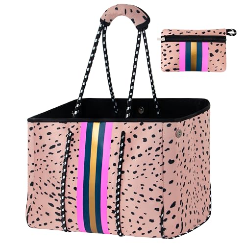 Hirooms Neoprentasche, groß, Mehrzweck-Strandtasche, Neopren-Tragetasche, stilvolle Umhängetasche für Fitnessstudio, Damen, Schultertasche mit kleiner Geldbörse, pink leopard, Large Hirooms Neoprentasche, groß, Mehrzweck-Strandtasche, Neopren-Tragetasche, stilvolle Umhängetasche für Fitnessstudio, Damen, Schultertasche mit kleiner Geldbörse, pink leopard, Large von Hirooms