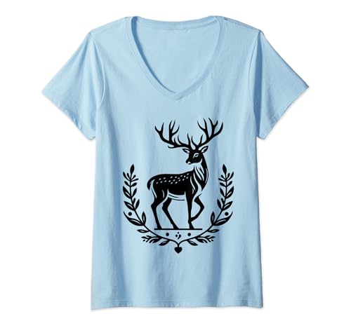Damen Hirsch Jäger Jägerin Geschenke Geschenk T-Shirt mit V-Ausschnitt von Hirsch Hirsch martümö