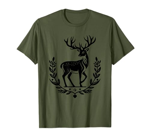 Hirsch T-Shirt Damen Grün Small Klassisch Rundhals Kurze Ärmel Einfarbig Geschenk von Hirsch Hirsch martümö