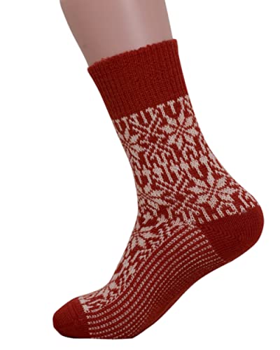 Hirsch Natur, Merino Socken Sternmuster, 100% Wolle (kbT) (Rot/Natur, 40-41) von Hirsch Natur