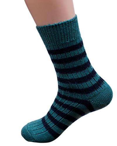 Hirsch Natur, Blockstreifen Socken mittelschwer, 100% Wolle (kbT) (40-41, Türkis/Marine) von Hirsch Natur