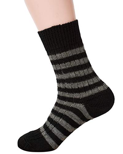 Hirsch Natur, Blockstreifen Socken mittelschwer, 100% Wolle (kbT) (42/43, Schwarz/Anthrazit) von Hirsch Natur