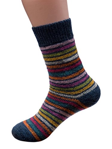 Hirsch Natur, Dicke Ringel Socken, 100% Wolle (36/37, Blau-Ringel) von Hirsch Natur