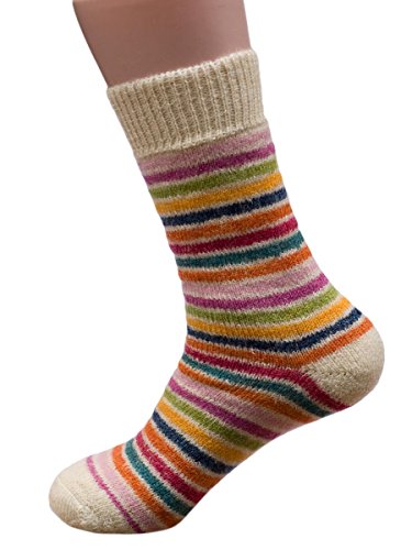 Hirsch Natur, Dicke Ringel Socken, 100% Wolle (42/43, Weiß-Ringel) von Hirsch Natur