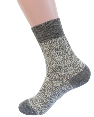 Hirsch Natur, Merino Feinstrick Norwegermuster Socken, 100% Wolle (kbT) (Grau/Natur, 40-41) von Hirsch Natur