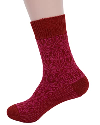 Hirsch Natur, Merino Socken Sternmuster, 100% Wolle (kbT)(Mohn/Himbeer, 44-46) von Hirsch Natur