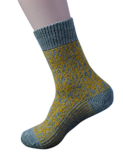Hirsch Natur, Merino Socken Sternmuster, 100% Wolle (kbT) (Grau/Curry, 44-46) von Hirsch Natur