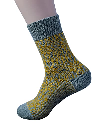 Hirsch Natur, Merino Socken Sternmuster, 100% Wolle (kbT) (Grau/Curry, 47-48) von Hirsch Natur