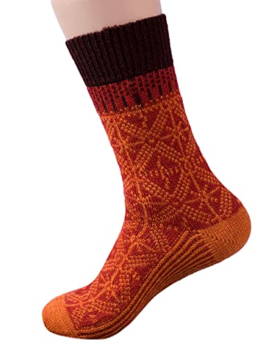 Hirsch Natur, Merino Socken Sternmuster, 100% Wolle (kbT) (Hummer/Mango gemustert, 44-46) von Hirsch Natur