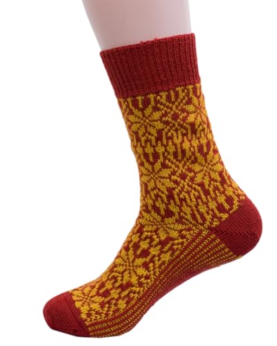 Hirsch Natur, Merino Socken Sternmuster, 100% Wolle (kbT) | Mohn/Goldnugget Gr. 3839 von Hirsch Natur