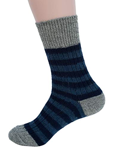 Hirsch Natur, Ringel Socken, 100% Wolle (kbT) (38/39, Grau/Marine/Jeans) von Hirsch Natur