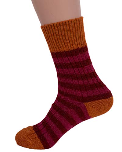 Hirsch Natur, Ringel Socken, 100% Wolle (kbT) (38/39, Himbeer/Mohn/mango) von Hirsch Natur