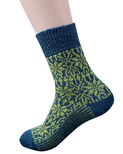 Hirsch Natur, Merino Socken Sternmuster, 100% Wolle (kbT) (Jeans/Maigrün, 44-46) von Hirsch Natur