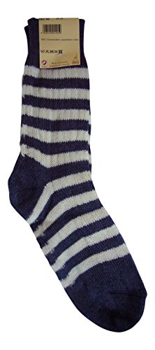 Hirsch Natur 1 Paar 100% Schurwolle warme Wollsocken aus kbt Ringel Socken (42/43, jeans/natur) von Hirsch Natur