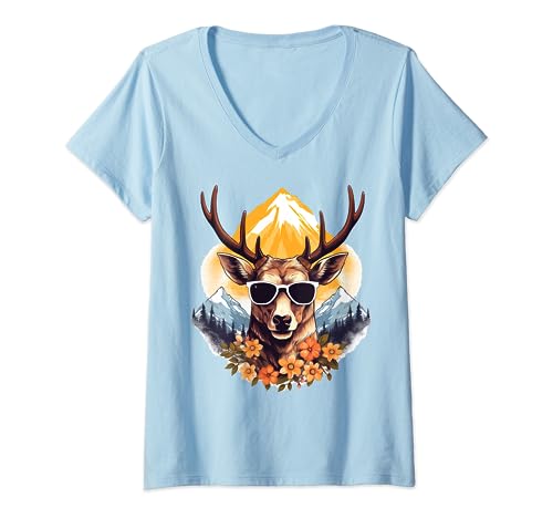 Hirsch T-Shirt Herren Trachtenshirt passend für Oktoberfest T-Shirt mit V-Ausschnitt Hirsch T-Shirt Herren Trachtenshirt passend für Oktoberfest T-Shirt mit V-Ausschnitt von Hirsch T-Shirt mit Brille Trachtenshirt