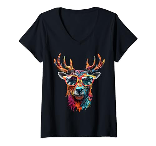 Damen Hirsch T-Shirt Hirschkopf Tracht & Trachten Oktoberfest T-Shirt mit V-Ausschnitt Damen Hirsch T-Shirt Hirschkopf Tracht & Trachten Oktoberfest T-Shirt mit V-Ausschnitt von Hirsch Tracht & Trachten Oktoberfest Shop