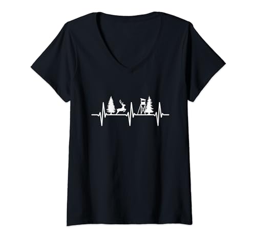 Damen Jagd Herzschlag Schwarzwild Rotwild Jäger T-Shirt mit V-Ausschnitt Damen Jagd Herzschlag Schwarzwild Rotwild Jäger T-Shirt mit V-Ausschnitt von Hirsch Wildschwein Jäger Geschenke
