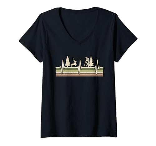Damen Jagd Herzschlag Schwarzwild Rotwild Jäger T-Shirt mit V-Ausschnitt Damen Jagd Herzschlag Schwarzwild Rotwild Jäger T-Shirt mit V-Ausschnitt von Hirsch Wildschwein Jäger Geschenke