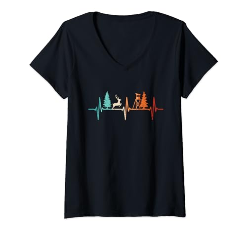 Damen Jagd Herzschlag Schwarzwild Rotwild Jäger T-Shirt mit V-Ausschnitt Damen Jagd Herzschlag Schwarzwild Rotwild Jäger T-Shirt mit V-Ausschnitt von Hirsch Wildschwein Jäger Geschenke