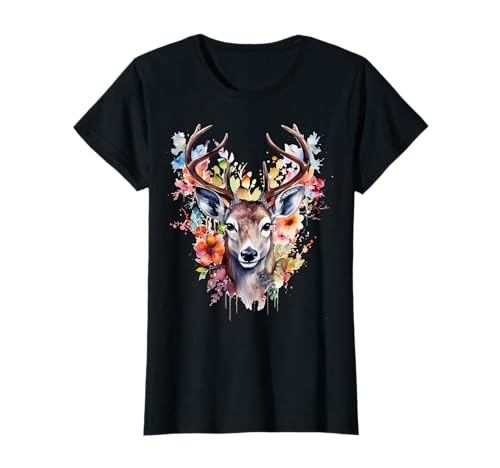 Hirsch T-Shirt Damen Trachtenshirt Dirndl Shirt Trachten T-Shirt Hirsch T-Shirt Damen Trachtenshirt Dirndl Shirt Trachten T-Shirt von Hirsch mit Blumen Trachtenshirt Damen