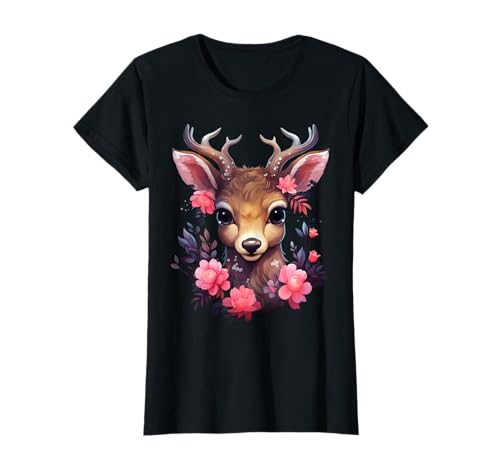 Hirsch T-Shirt Damen Trachtenshirt Dirndl Shirt Trachten T-Shirt Hirsch T-Shirt Damen Trachtenshirt Dirndl Shirt Trachten T-Shirt von Hirsch mit pinken Blumen Trachtenshirt Damen