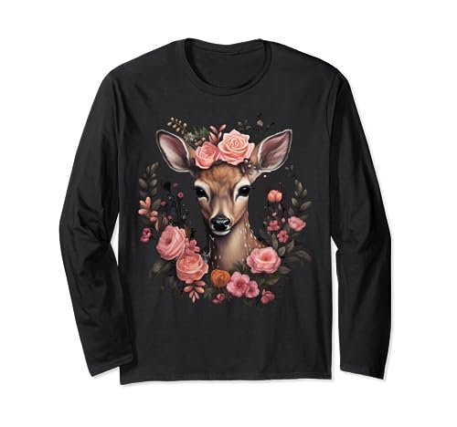 Hirsch T-Shirt Damen Trachtenshirt Dirndl Shirt Trachten Langarmshirt Hirsch T-Shirt Damen Trachtenshirt Dirndl Shirt Trachten Langarmshirt von Hirsch mit rosa Blumen Trachtenshirt Damen