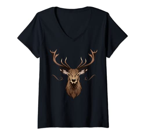 Damen Hirsch Geweih Jäger Wandern Geschenk Hirschmotiv Hirsch T-Shirt mit V-Ausschnitt Damen Hirsch Geweih Jäger Wandern Geschenk Hirschmotiv Hirsch T-Shirt mit V-Ausschnitt von Hirsch & Jäger
