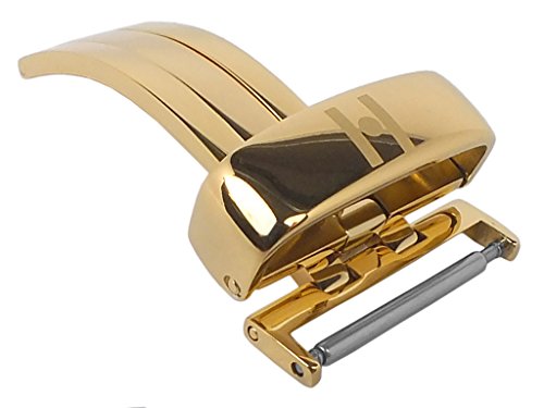 Hirsch Deployment Buckle + | Faltschließe aus Edelstahl, gelbgoldfarben in 18mm 20mm 22mm 31124, Anstoß:20 mm von Hirsch