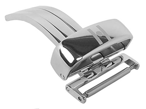 HIRSCH Deployment Buckle + | Faltschließe aus Edelstahl, silberfarben, Anstoß:20 mm von Hirsch