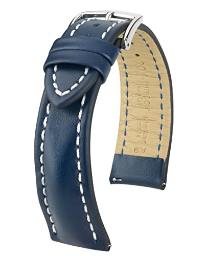 HIRSCH Herren Uhrenarmband Kalbsleder Modell Heavy Calf Größe Uhr 20 mm/Schließe 18 mm, Farbe Blau von HIRSCH