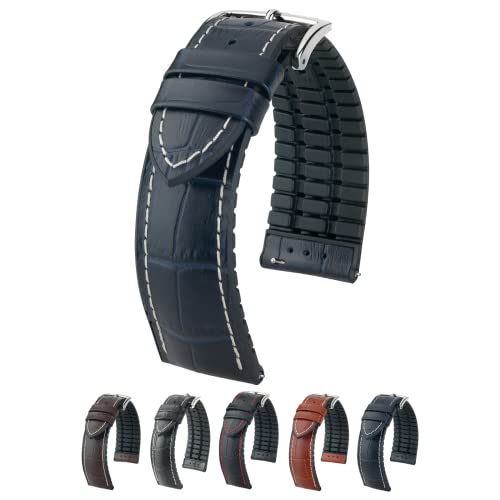 HIRSCH Performance | Ersatzband Uhrenarmband aus Leder/Kautschuk schwarz/blau Alligatorprägung 30992S, Stegbreite:22mm von HIRSCH H
