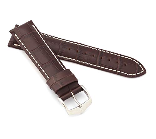 HIRSCH Unisex Uhrenarmband Alligator Style Modell Modena Größe Uhr 22 mm/Schließe 20 mm, Farbe Braun von HIRSCH