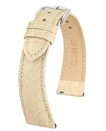 HIRSCH Unisex Uhrenarmband Krokodil Style Modell Aristocrat 20 mm Beige von HIRSCH